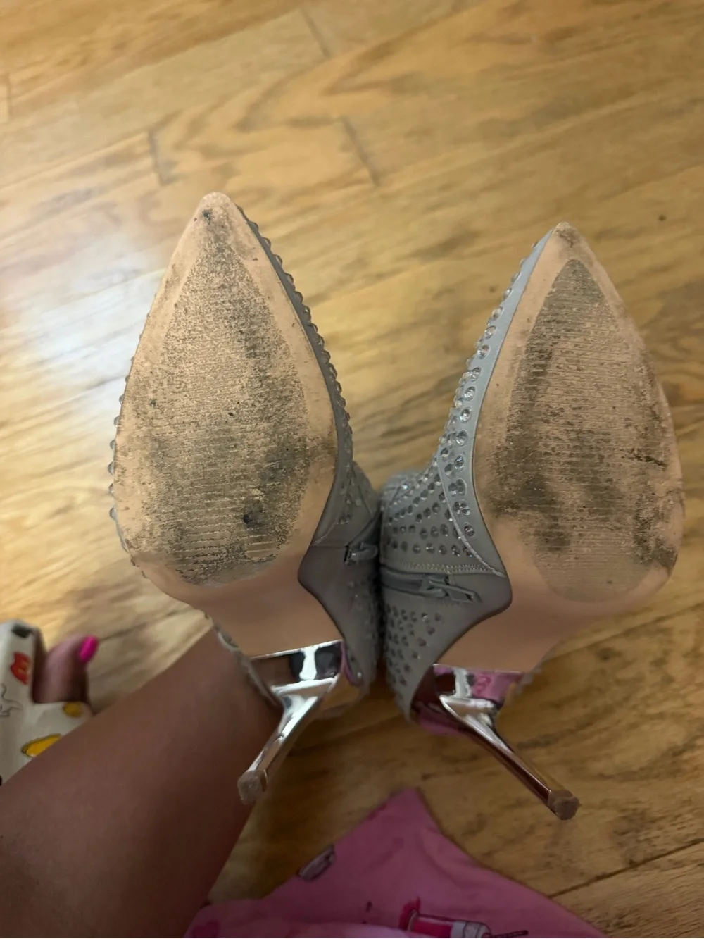 Steve Madden Light Gray Crystal-Embellished Pointed Ankle Booties